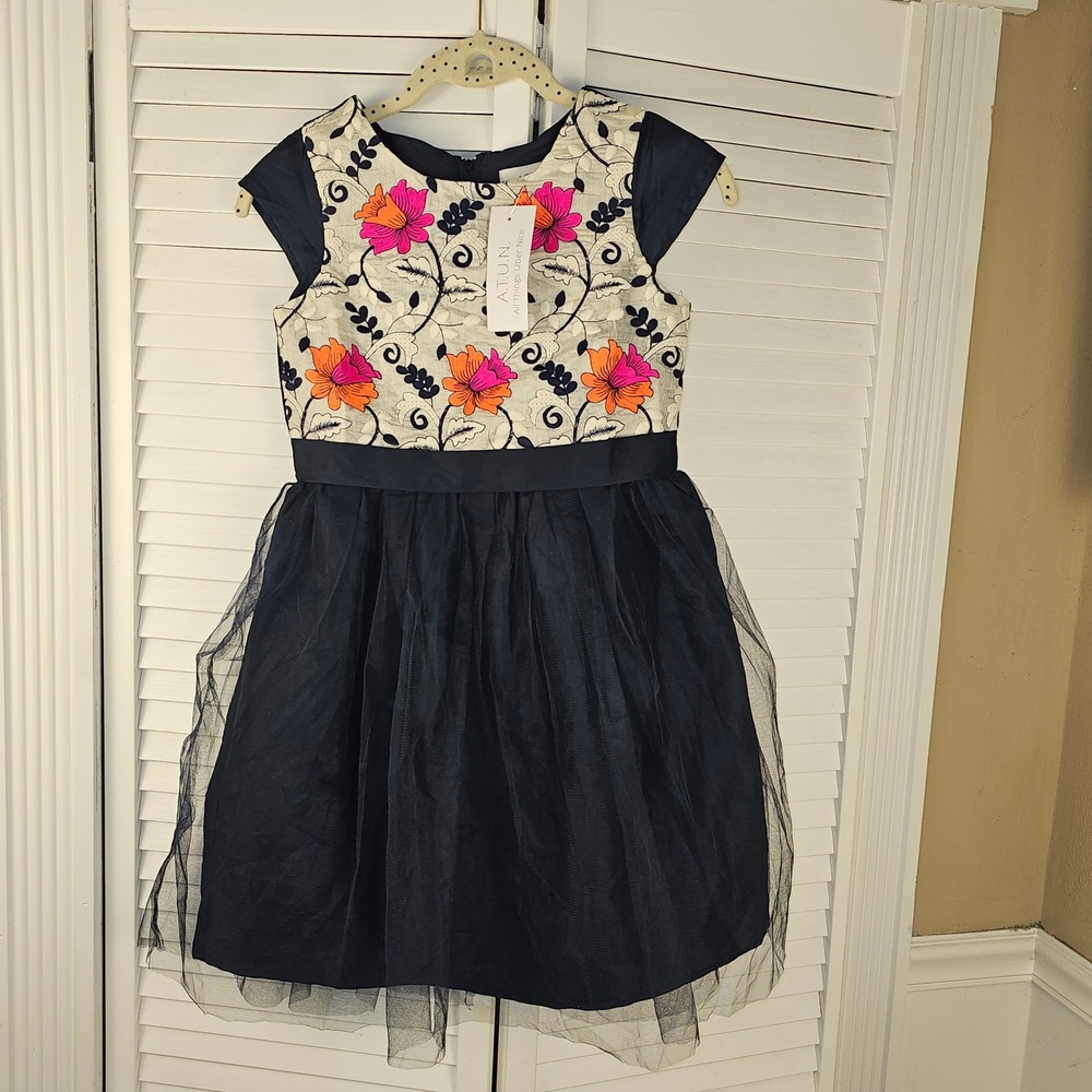 NWT ATUN‎ Girls Embroidered Floral Tulle Dress 9 10